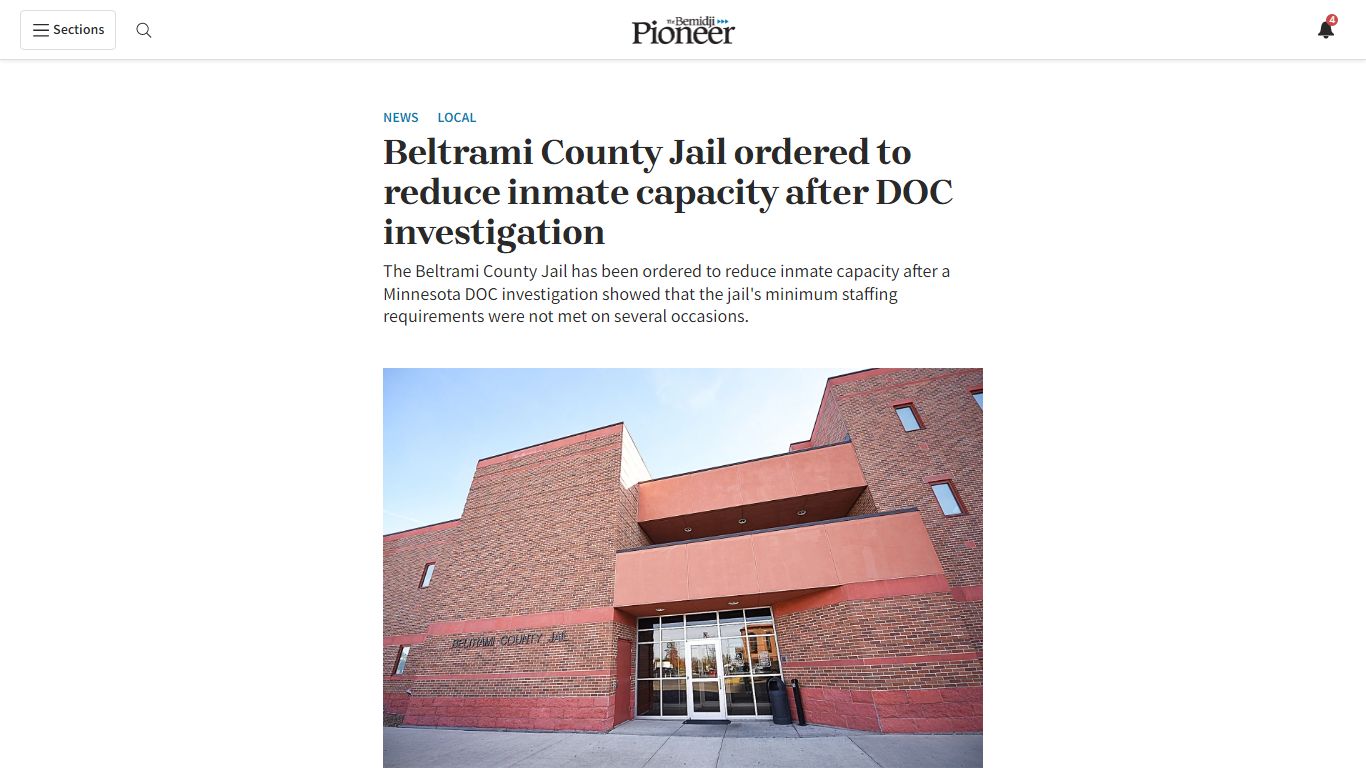 Beltrami County Jail ordered to reduce inmate capacity after DOC ...
