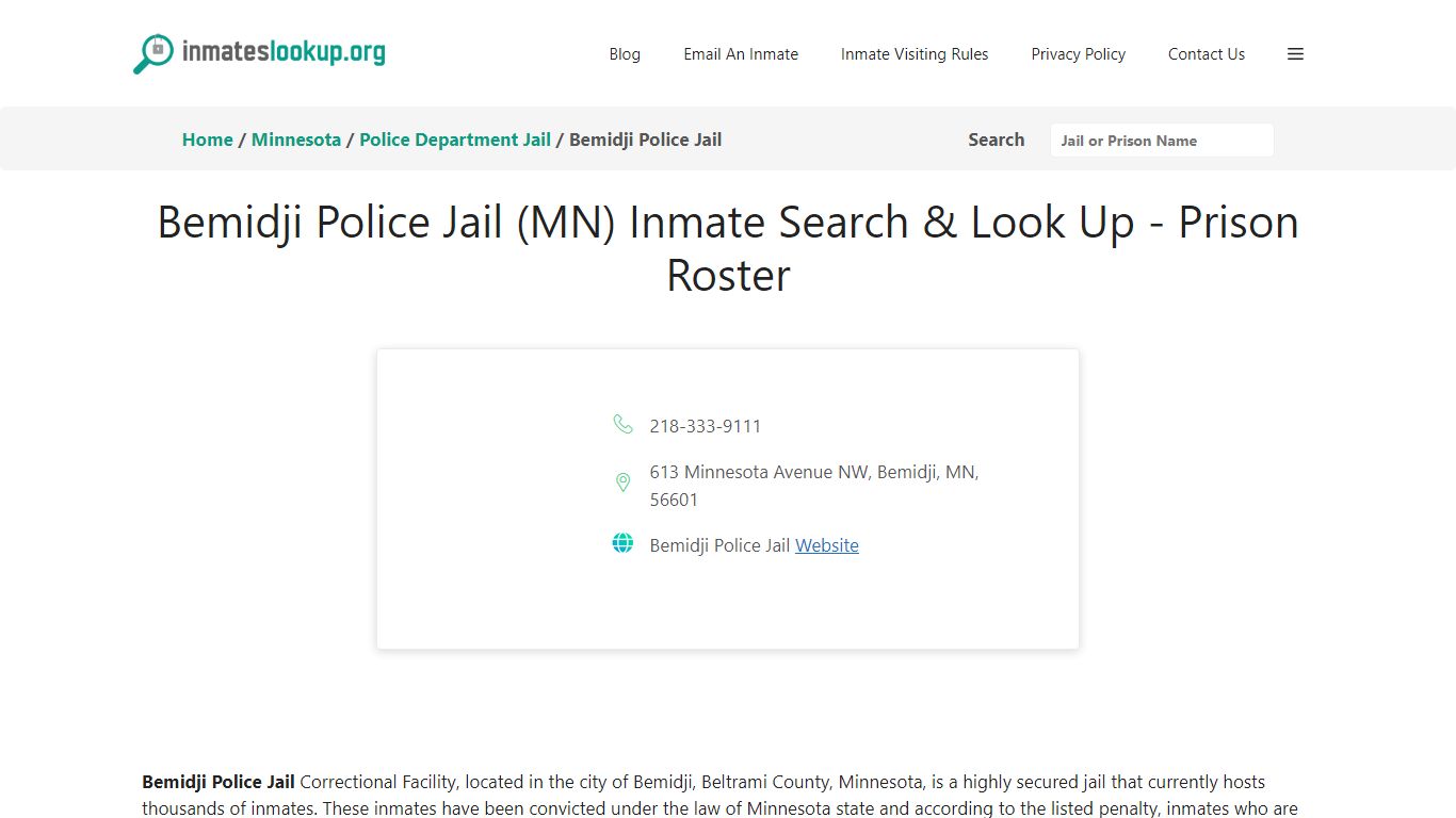 Bemidji Police Jail (MN) Inmate Search & Look Up - Prison Roster